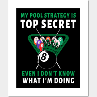 My Pool Strategy Is Even I Don't Know What I'm Doing 8 Ball Green Crown Posters and Art